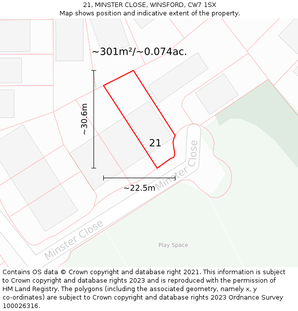 21, MINSTER CLOSE, WINSFORD, CW7 1SX: Plot and title map