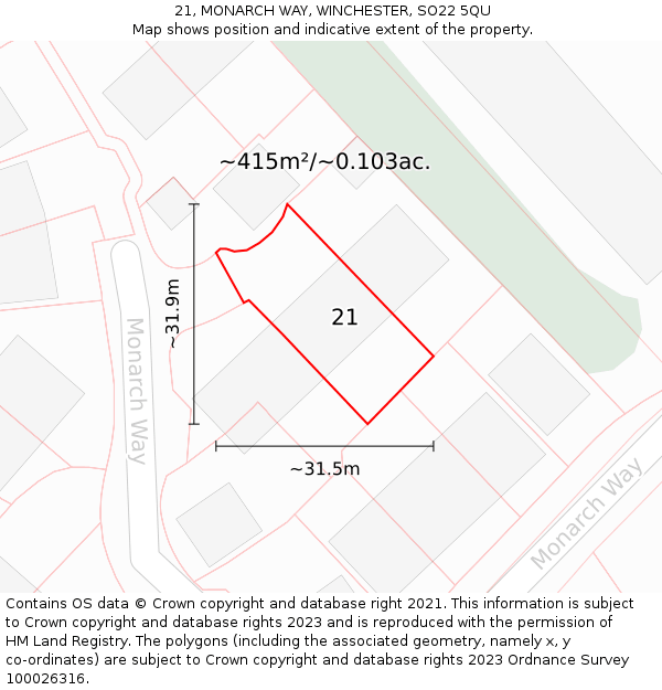 21, MONARCH WAY, WINCHESTER, SO22 5QU: Plot and title map