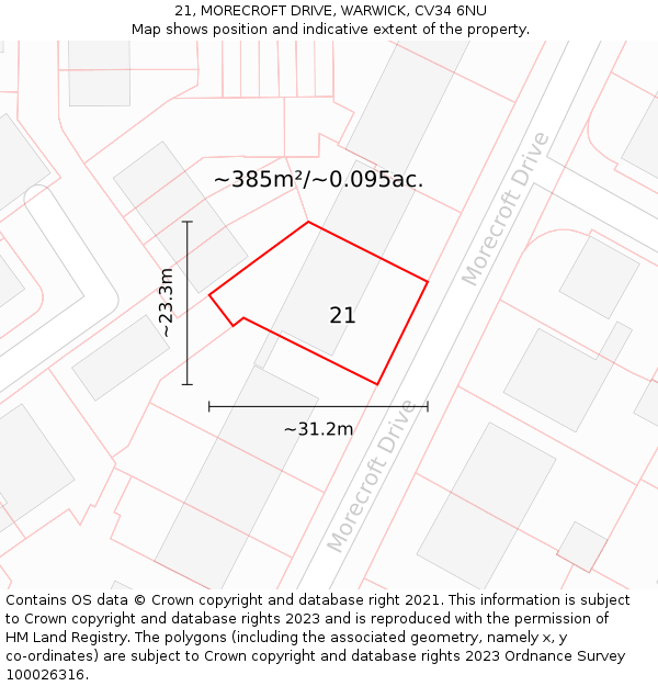 21, MORECROFT DRIVE, WARWICK, CV34 6NU: Plot and title map