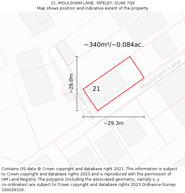 21, MOULSHAM LANE, YATELEY, GU46 7QX: Plot and title map