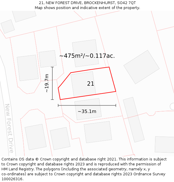 21, NEW FOREST DRIVE, BROCKENHURST, SO42 7QT: Plot and title map