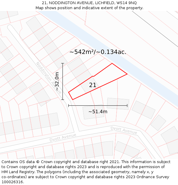 21, NODDINGTON AVENUE, LICHFIELD, WS14 9NQ: Plot and title map