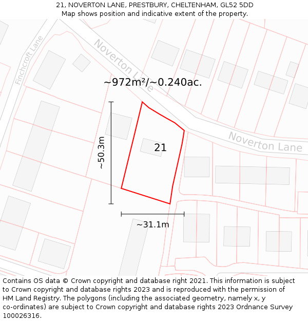 21, NOVERTON LANE, PRESTBURY, CHELTENHAM, GL52 5DD: Plot and title map