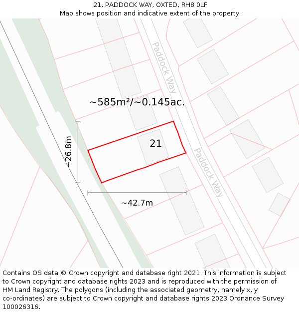 21, PADDOCK WAY, OXTED, RH8 0LF: Plot and title map