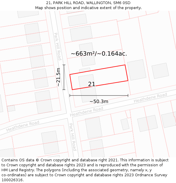 21, PARK HILL ROAD, WALLINGTON, SM6 0SD: Plot and title map