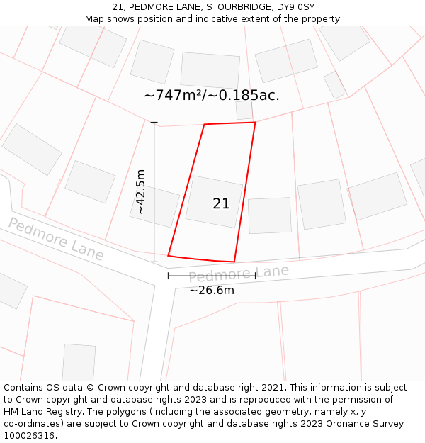 21, PEDMORE LANE, STOURBRIDGE, DY9 0SY: Plot and title map