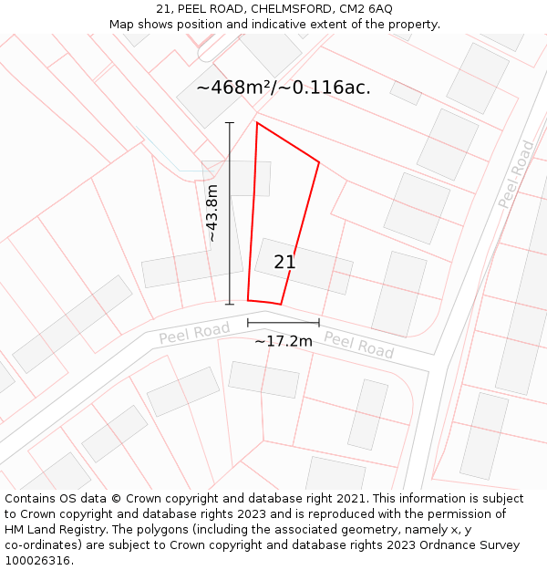 21, PEEL ROAD, CHELMSFORD, CM2 6AQ: Plot and title map