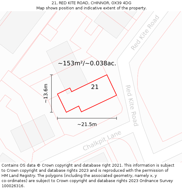 21, RED KITE ROAD, CHINNOR, OX39 4DG: Plot and title map