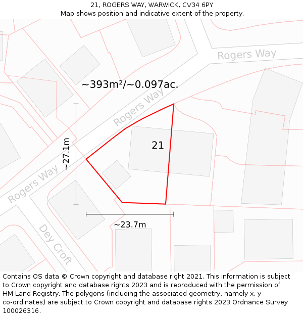 21, ROGERS WAY, WARWICK, CV34 6PY: Plot and title map