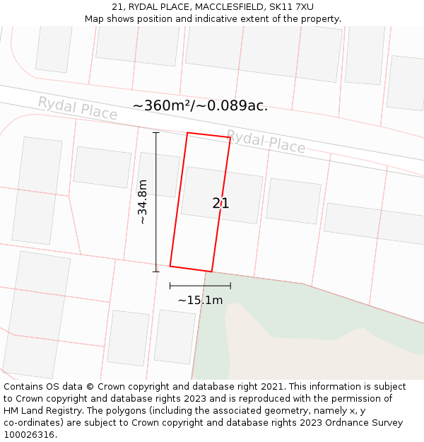 21, RYDAL PLACE, MACCLESFIELD, SK11 7XU: Plot and title map