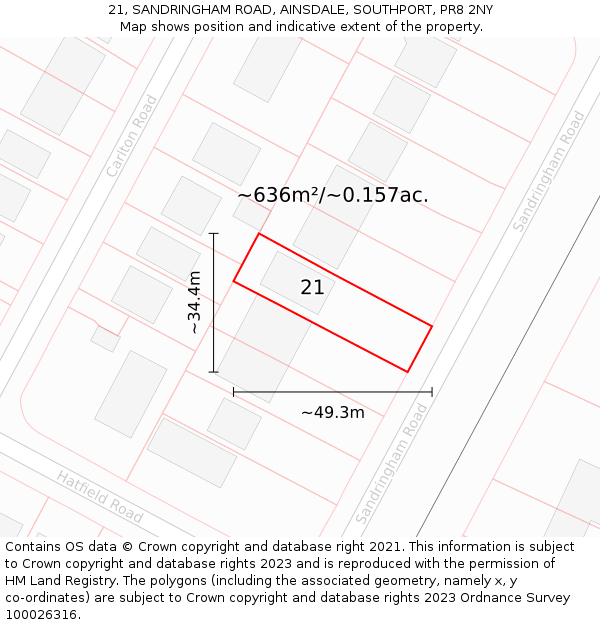 21, SANDRINGHAM ROAD, AINSDALE, SOUTHPORT, PR8 2NY: Plot and title map