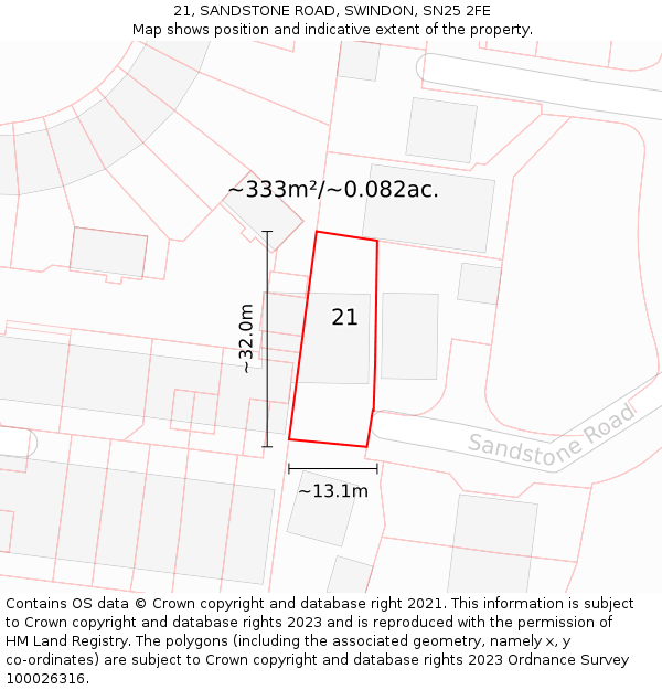21, SANDSTONE ROAD, SWINDON, SN25 2FE: Plot and title map