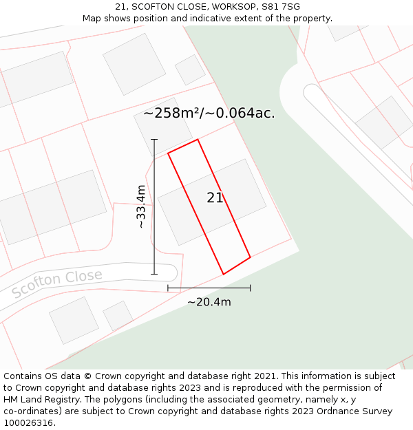 21, SCOFTON CLOSE, WORKSOP, S81 7SG: Plot and title map