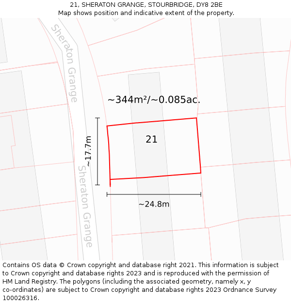 21, SHERATON GRANGE, STOURBRIDGE, DY8 2BE: Plot and title map