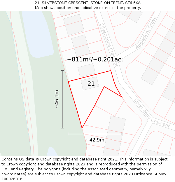 21, SILVERSTONE CRESCENT, STOKE-ON-TRENT, ST6 6XA: Plot and title map