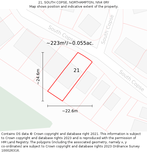 21, SOUTH COPSE, NORTHAMPTON, NN4 0RY: Plot and title map