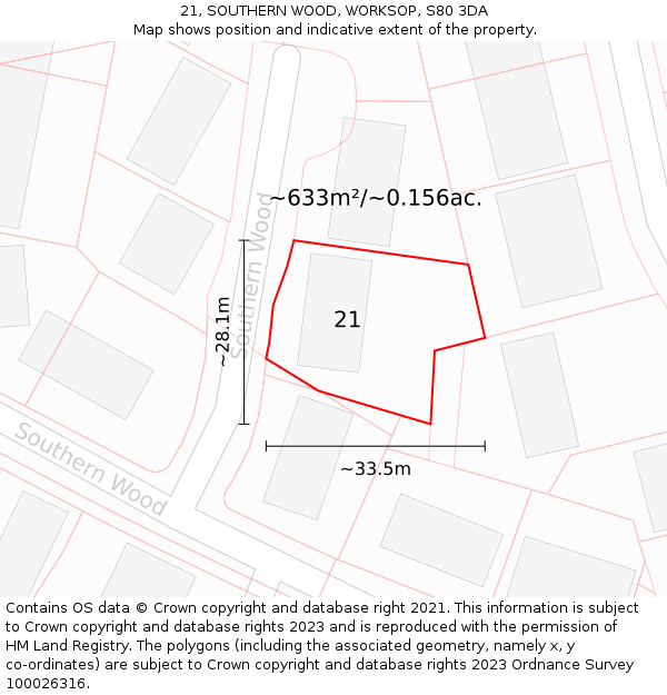 21, SOUTHERN WOOD, WORKSOP, S80 3DA: Plot and title map