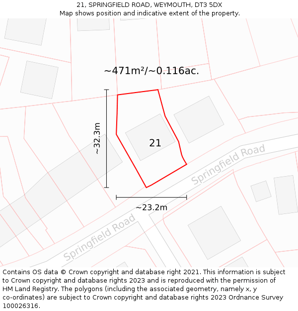 21, SPRINGFIELD ROAD, WEYMOUTH, DT3 5DX: Plot and title map