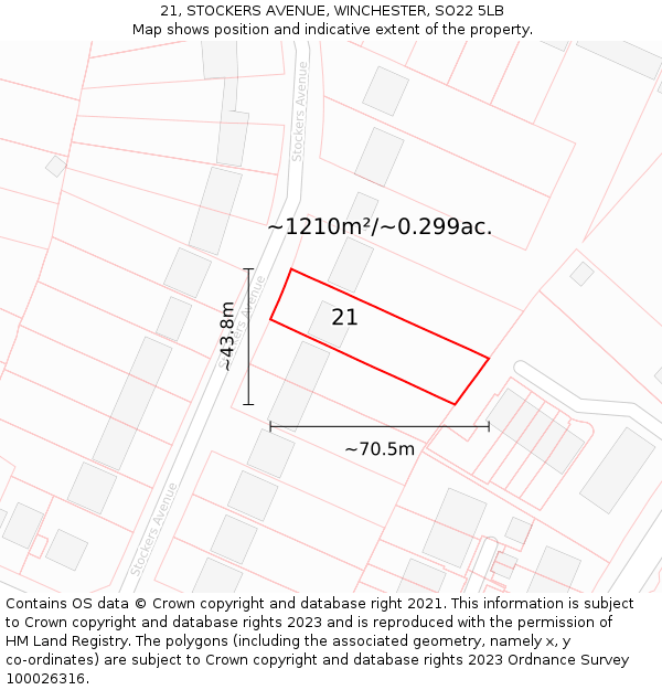 21, STOCKERS AVENUE, WINCHESTER, SO22 5LB: Plot and title map