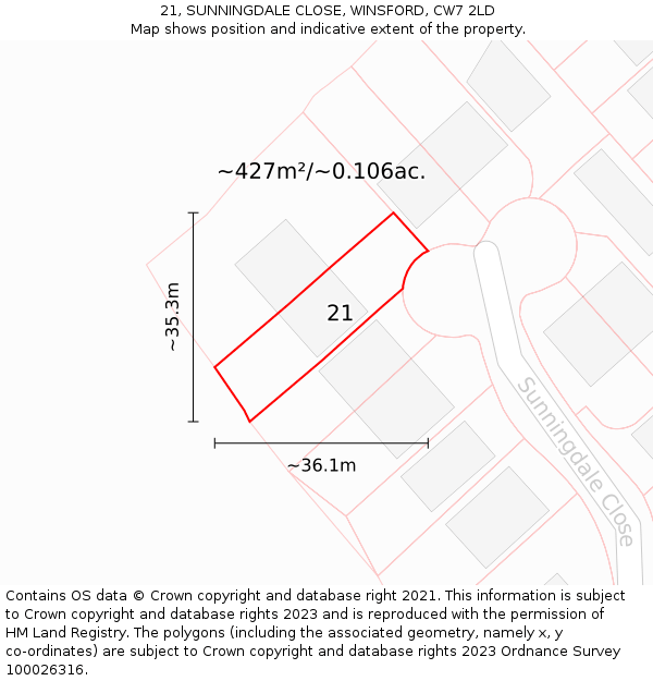 21, SUNNINGDALE CLOSE, WINSFORD, CW7 2LD: Plot and title map