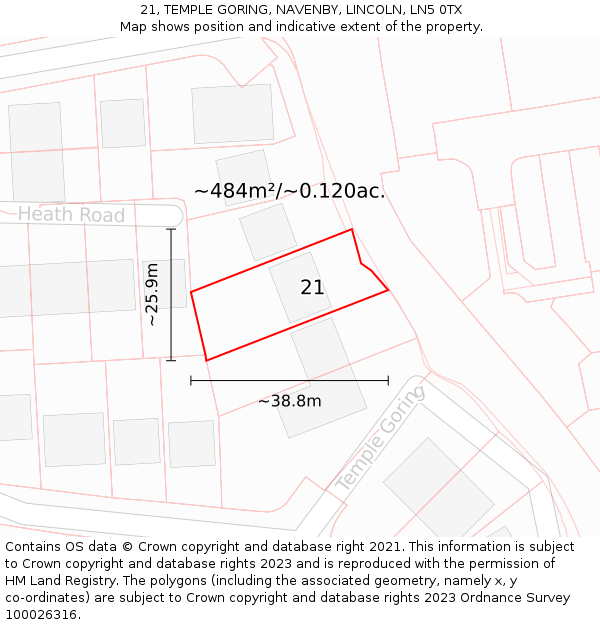 21, TEMPLE GORING, NAVENBY, LINCOLN, LN5 0TX: Plot and title map