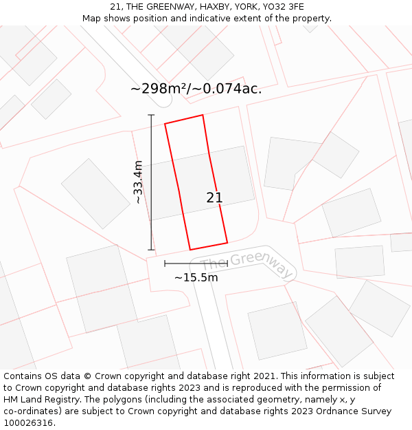 21, THE GREENWAY, HAXBY, YORK, YO32 3FE: Plot and title map