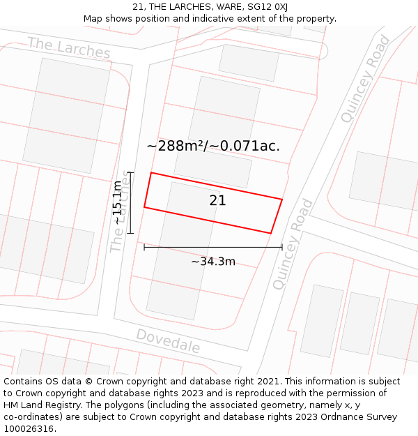 21, THE LARCHES, WARE, SG12 0XJ: Plot and title map