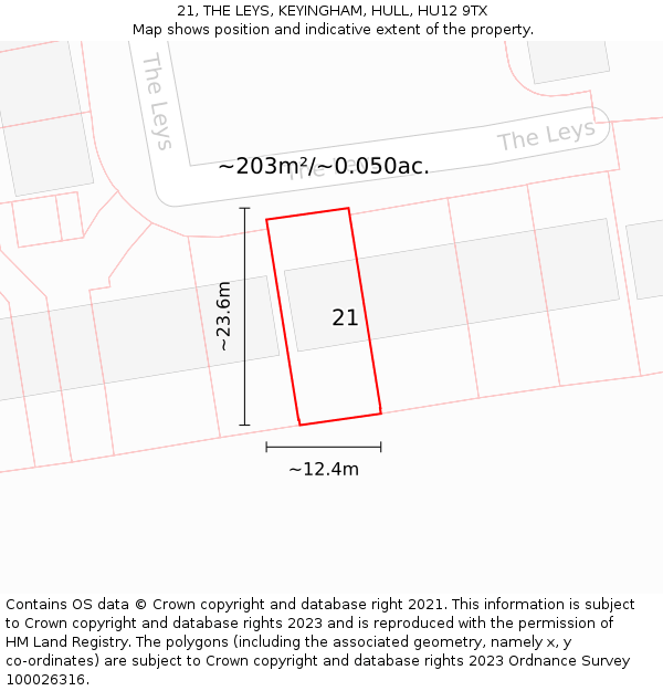 21, THE LEYS, KEYINGHAM, HULL, HU12 9TX: Plot and title map