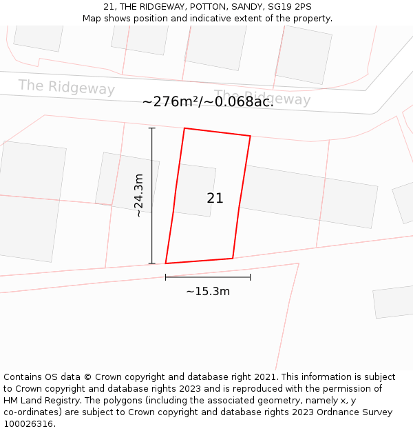 21, THE RIDGEWAY, POTTON, SANDY, SG19 2PS: Plot and title map