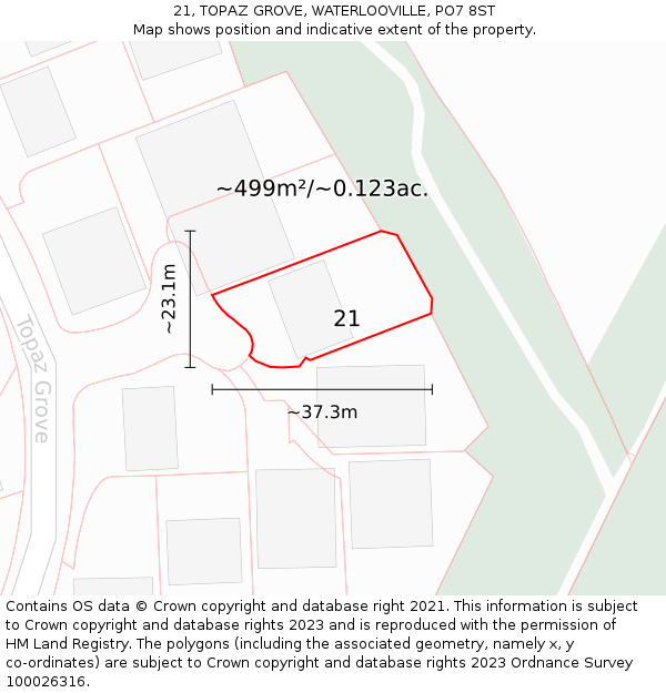 21, TOPAZ GROVE, WATERLOOVILLE, PO7 8ST: Plot and title map