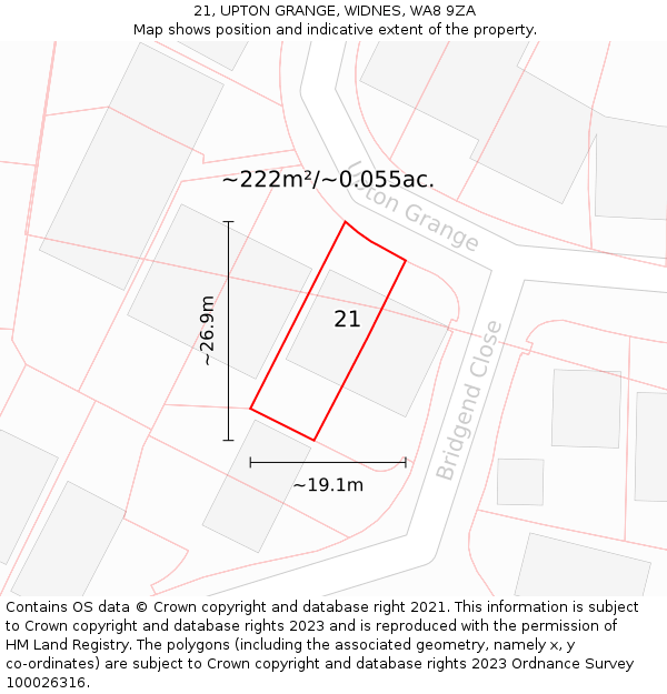 21, UPTON GRANGE, WIDNES, WA8 9ZA: Plot and title map