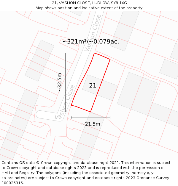 21, VASHON CLOSE, LUDLOW, SY8 1XG: Plot and title map