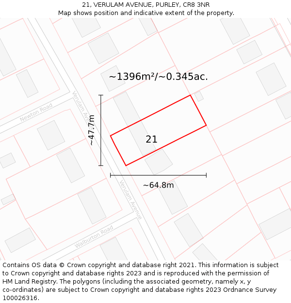 21, VERULAM AVENUE, PURLEY, CR8 3NR: Plot and title map