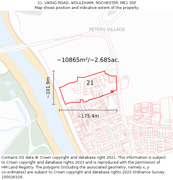 21, VIKING ROAD, WOULDHAM, ROCHESTER, ME1 3GF: Plot and title map