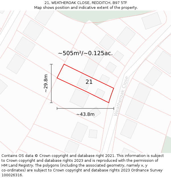 21, WEATHEROAK CLOSE, REDDITCH, B97 5TF: Plot and title map