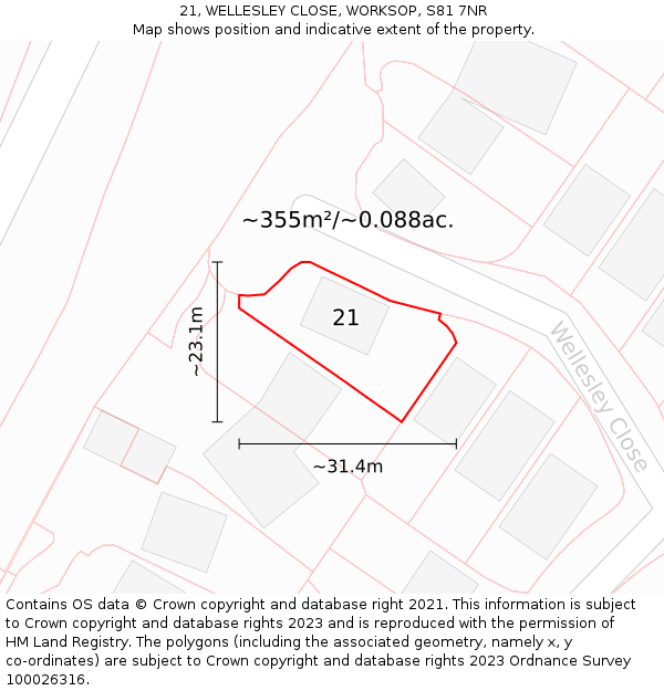 21, WELLESLEY CLOSE, WORKSOP, S81 7NR: Plot and title map