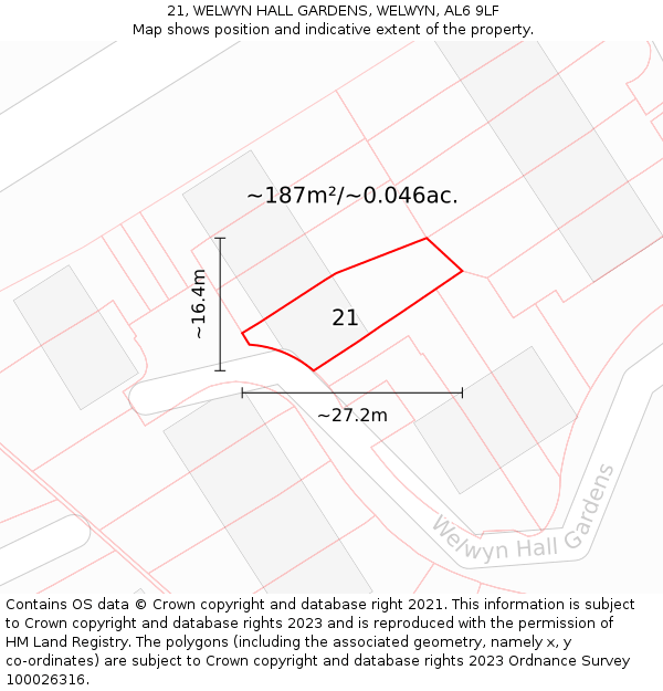 21, WELWYN HALL GARDENS, WELWYN, AL6 9LF: Plot and title map