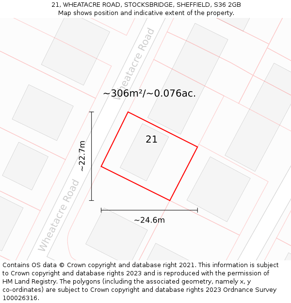 21, WHEATACRE ROAD, STOCKSBRIDGE, SHEFFIELD, S36 2GB: Plot and title map