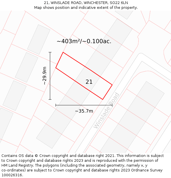 21, WINSLADE ROAD, WINCHESTER, SO22 6LN: Plot and title map