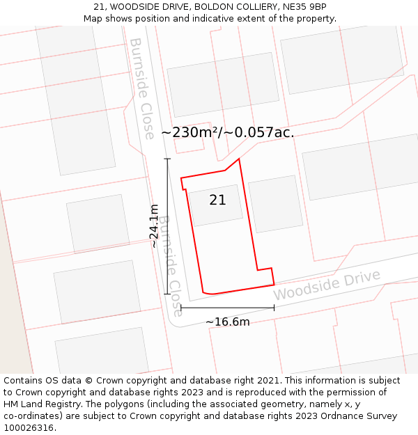 21, WOODSIDE DRIVE, BOLDON COLLIERY, NE35 9BP: Plot and title map