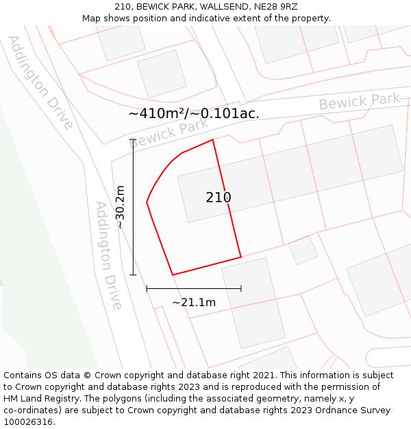 210, BEWICK PARK, WALLSEND, NE28 9RZ: Plot and title map