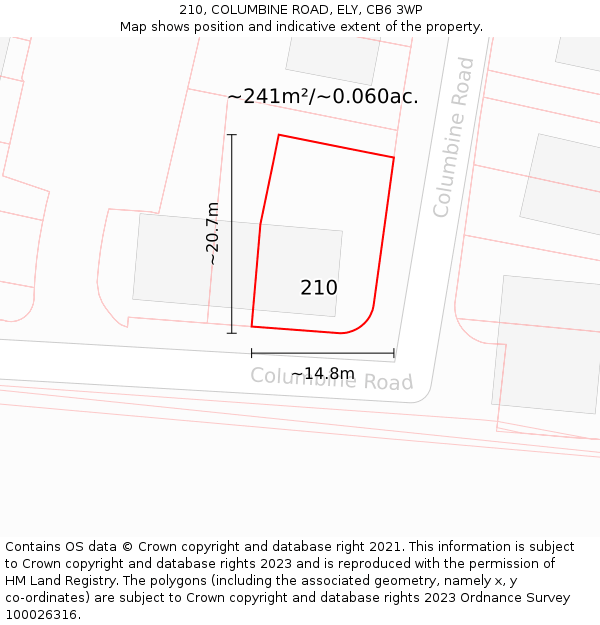 210, COLUMBINE ROAD, ELY, CB6 3WP: Plot and title map