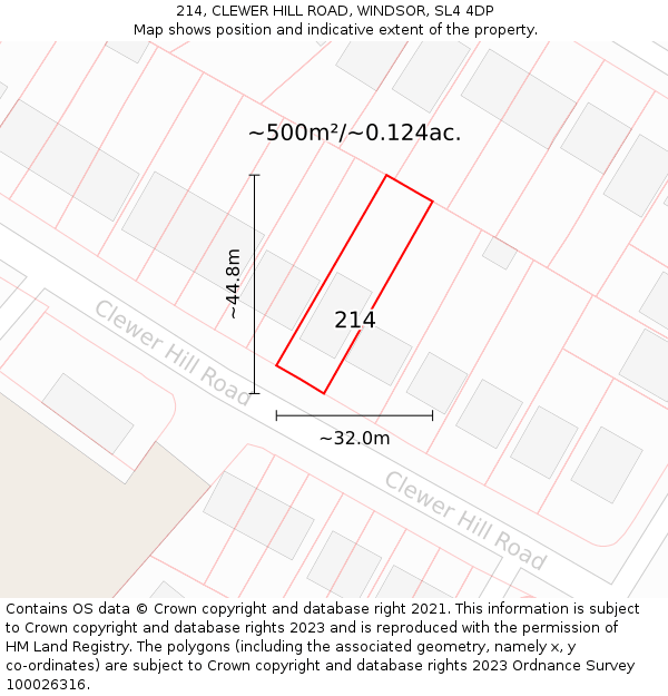 214, CLEWER HILL ROAD, WINDSOR, SL4 4DP: Plot and title map