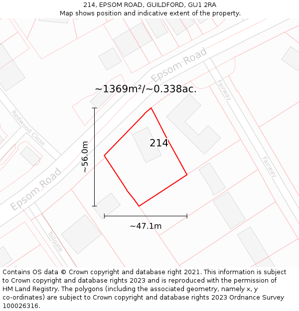 214, EPSOM ROAD, GUILDFORD, GU1 2RA: Plot and title map