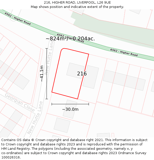 216, HIGHER ROAD, LIVERPOOL, L26 9UE: Plot and title map