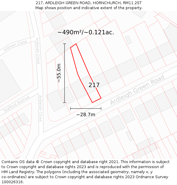 217, ARDLEIGH GREEN ROAD, HORNCHURCH, RM11 2ST: Plot and title map
