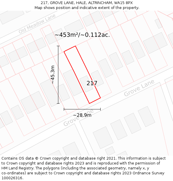 217, GROVE LANE, HALE, ALTRINCHAM, WA15 8PX: Plot and title map