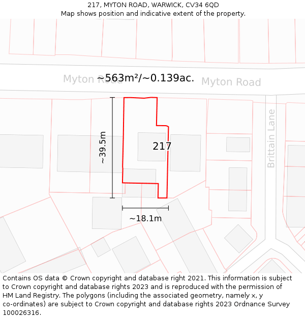 217, MYTON ROAD, WARWICK, CV34 6QD: Plot and title map