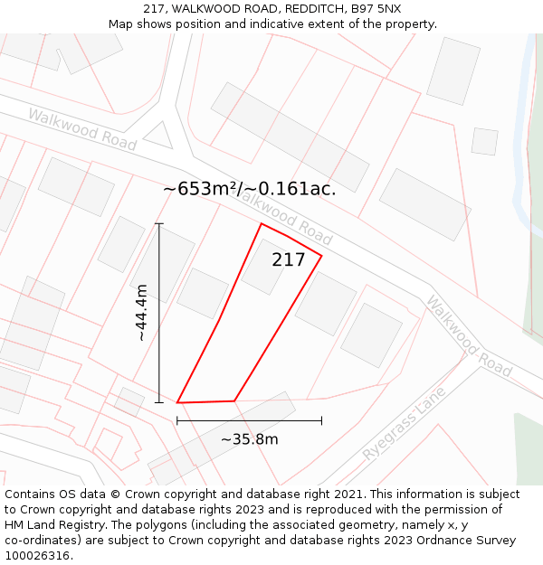 217, WALKWOOD ROAD, REDDITCH, B97 5NX: Plot and title map