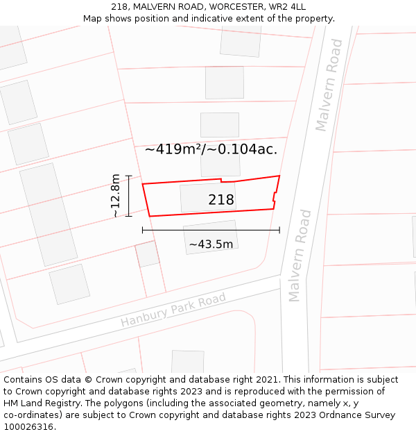 218, MALVERN ROAD, WORCESTER, WR2 4LL: Plot and title map